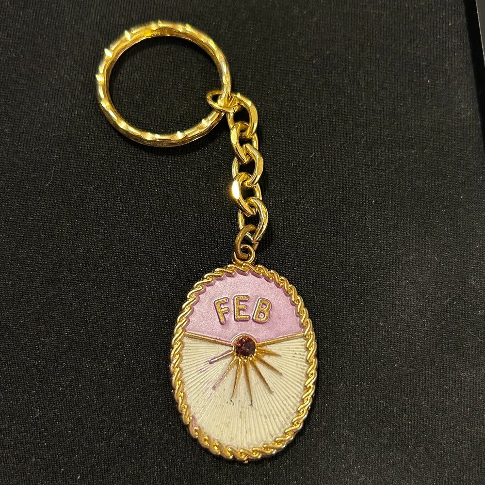 Enamel, Rhinestone Key Chain (February)